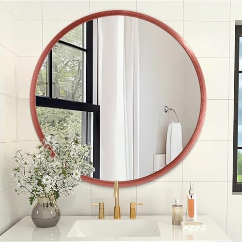 AOAOPQ Aluminum Tempered Glass Framed Bathroom for Wall Mounted Round Vanity Hanging Mirror for Bathroom Bedroom 16 inch Red Mirror