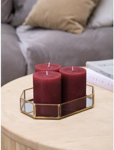 CANDWAX 3x4 inch Pillar Candles Set of 3 – Unscented Dripless Rustic Burgundy Candles for Weddings, Decor, Centerpieces