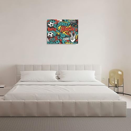 Soccer Wall Decor for Boys Room Soccer Wall Art Street Graffti Sports Pictures Football Canvas Prints Painting Artwork Decoration for Bedroom Playroom Framed Kids Teen Gifts 16"x20"