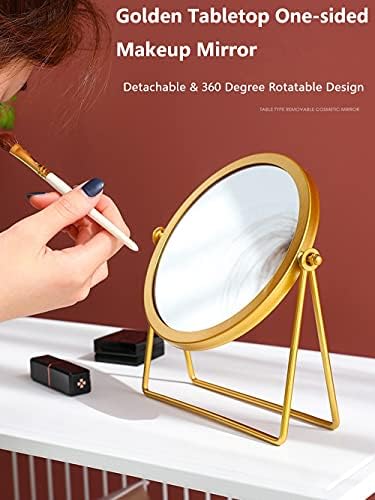 Geschaft Golden Tabletop Single Sided Makeup Mirror, 360°Rotation Iron One-Sided Dressing Table Mirror, Round Swivel Desktop Stand Mirror (Golden - Round),7.1'' (L) x 2'' (W) x 8.5''(H)