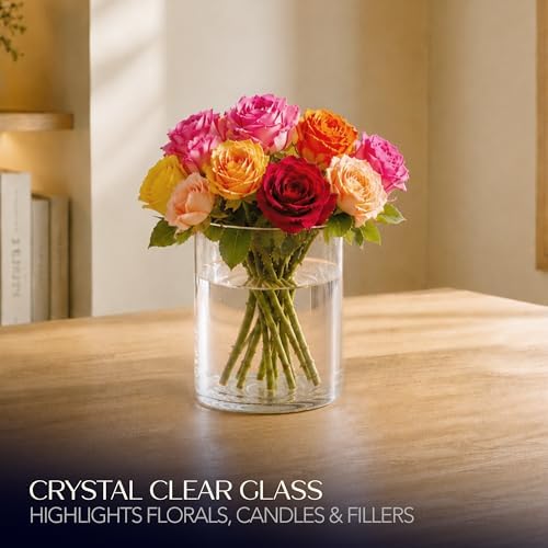 Royal Imports Glass Cylinder Flower Vase 8" Tall, 6" Opening, Clear | Cylinder Vases for Centerpieces for Tables, Floating & Votive Candle Holders Wedding Decor, Storage, Home & Event Decorations
