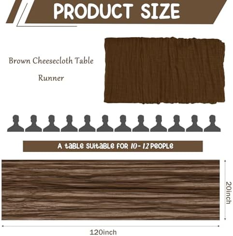 3 Pack 120 Inch Brown Cheesecloth Table Runner Boho Rustic Gauze Sheer Romantic 10 FT Long Cheese Cloth Table Runner for Bridal Baby Shower Wedding Party Birthday Holiday Home Easter Decor
