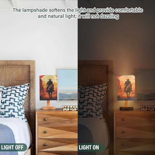 ALAZA American Sunset Cowboy Decor Bedside Table Lamp with USB Port for Bedroom Nightstand Office Desk LED Bulb Included