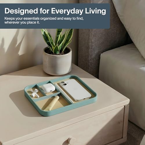 Nordik Leather Valet Tray - Medium EDC Tray - Seafoam Mist 9.5 x 7.9 in