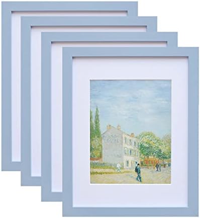 Muzilife Blue 8x10 Wood Picture Frame with Mat, Real Glass Cover, 4 Pack