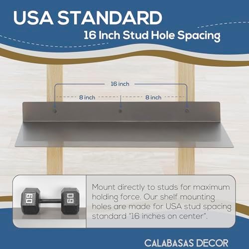 24x8 in Metal Floating Shelf Silver Wall Mounted - Made in The USA - Bedroom, Living Room, Bathroom, Kitchen