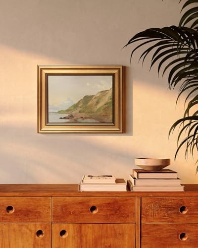 WHASAYART Gold Framed Vintage Wall Art for Living Room Canvas Coastal Wall Pictures Classic Landscape Painting Shelf Decor Natural Aesthetic Room Decoration Elegant Artwork Print for Bathroom, Bedroom