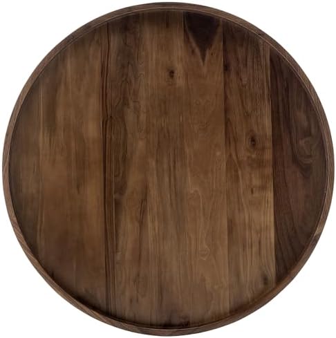 30" Round Extra Jumbo Black Walnut Wood Ottoman Tray with Handle