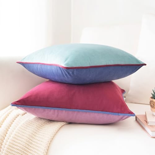 MONDAY MOOSE Decorative Throw Pillow Covers Cushion Cases, Set of 2 Soft Velvet Modern Double-Sided Designs, Mix and Match for Home Decor, Pillow Inserts Not Included (20x20 inch, Purple/Blue)
