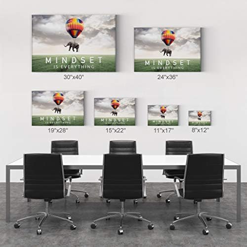 Smile Art Design Mindset is Everything Quote Elephant with Balloon in Sky Motivational Wall Art Canvas Print Inspirational Wall Art Entrepreneur Quote Office Decor Artwork Gift Ready to Hang 11x17