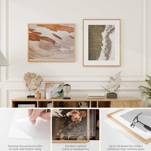 Fun Memories 24x30 Poster Frame, Solid Oak Wood Picture Frames, Modern Photo Frame for Wall 24x30 with 18x24 Mat, High Definition Plexiglass & Wall Hook Included (Beige, 2 Pack)