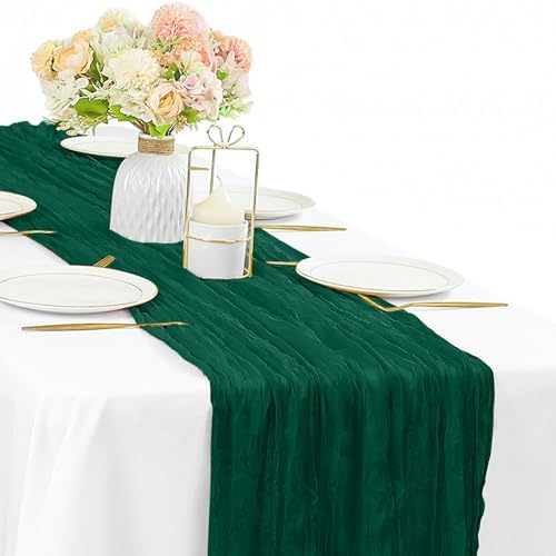 10FT Emerald Green Cheesecloth Table Runner Gauze Fabric 35 x 120 Inches Long Boho Cheese Cloth Table Runner Rustic Semi Sheer Runner for Wedding Birthday Baby Bridal Shower Party (Emerald Green)
