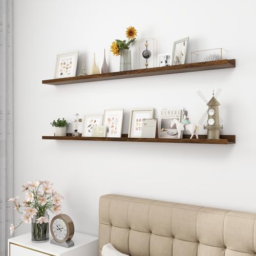 Acovy Picture Ledge Shelf, Wood, 56 inch, Walnut, Set of 2