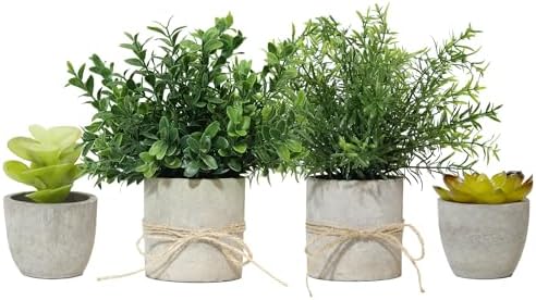 4 Pack Small Fake Plants in Pulp Pot for Home Decor