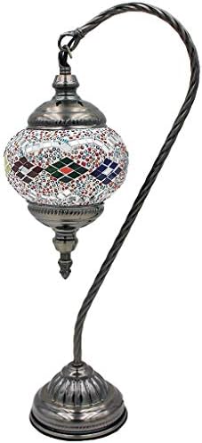 SILVERFEVER Handcrafted Mosaic Turkish Lamp Moroccan Glass Table Desk Bedside Light Bronze Base with E12 Bulb (Neutural Wave Lattern)