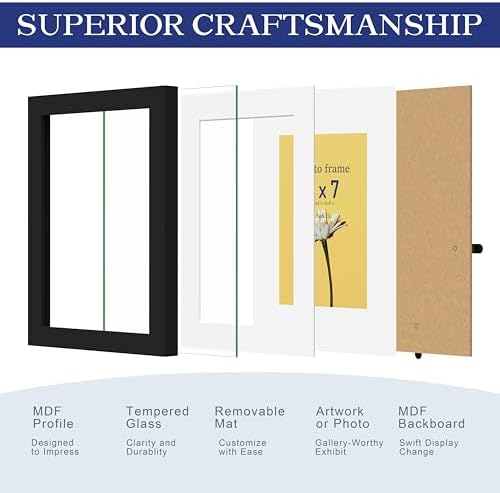 An&He 5 x 7 Picture Frame Set of 2, Black Photo Frame, Wooden Picture Frame with High Definition Glass for Wall & Tabletop Display