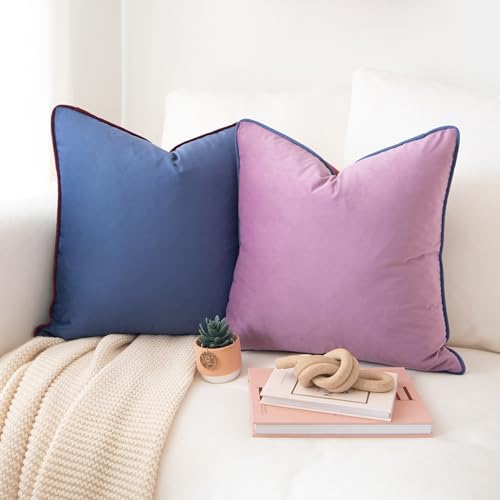 MONDAY MOOSE Decorative Throw Pillow Covers Cushion Cases, Set of 2 Soft Velvet Modern Double-Sided Designs, Mix and Match for Home Decor, Pillow Inserts Not Included (20x20 inch, Purple/Blue)