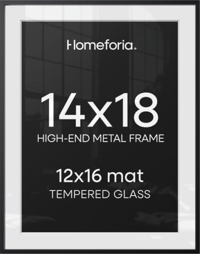 Homeforia 14x18 Black Picture Frame, High-End Metal, 12x16 Mat, Glass