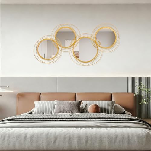 Golden Circle Mirror Set, 4 PCS Wall Metal Framed Round Mirror Modern Glass Decorative Mirrors 20x40 Inch for Living Room Bedroom Bathroom Entryway Home Decor