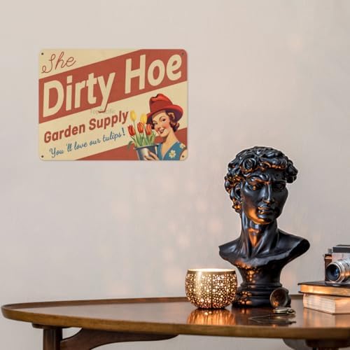 12x16 inches "The Dirty Hoe Garden Supply" Humorous Funny Inappropriate Signs, Flowers, Tulips, Colorful, Vintage Metal Garden Art Tin Sign（85B）