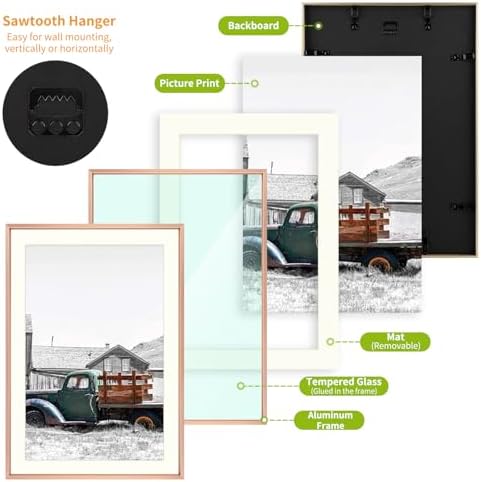 Golden State Art 13x19 Rose Gold Aluminum Frame, Real Glass, Mat Fits 11x17