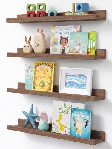 Forbena 24 Inch Floating Shelves for Wall Set of 4, 24 Inch Wooden Floating Shelves with Lip (Walnut)