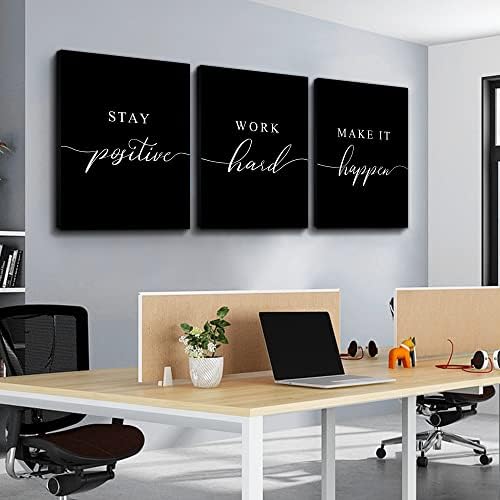 Framed Canvas Wall Art - Motivational Quote Set of 3 Prints, Stay Positive & Inspirational Office Wall Decor (E-3pcs, 12x16in x3pcs)