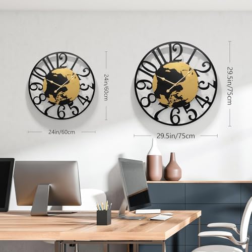 Wall Clock，Decorative Wall Clocks for Living Room Decor，World Map Design Metal Frame for Corridor, Staircase, Kitchen, Outdoor & Thoughtful Gift