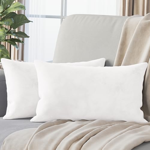 Premium Velvet Pillow Covers 12x20 White - Washable Decorative Fabric Throw Pillow Covers for Couch or Bed - Set of 2