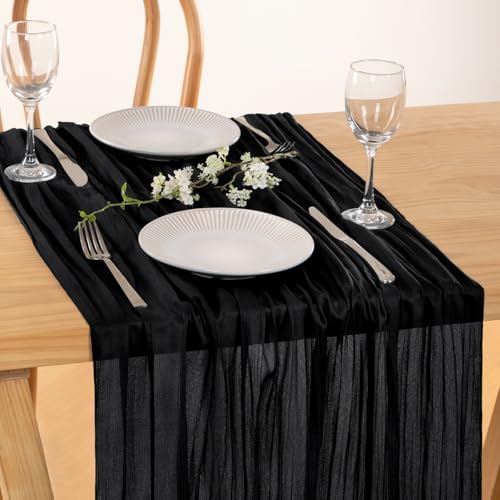 2 Pack Black Cheesecloth Table Runner 10ft Gothic Gauze Centerpiece