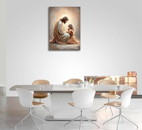 Jesus Wall Art with Girl Praying, Christian Canvas Print, Framed, 24x36 in | Faith-filled imagery brings comfort and hope to bedrooms, prayer rooms, churches, nurseries, or quiet reflection spaces.