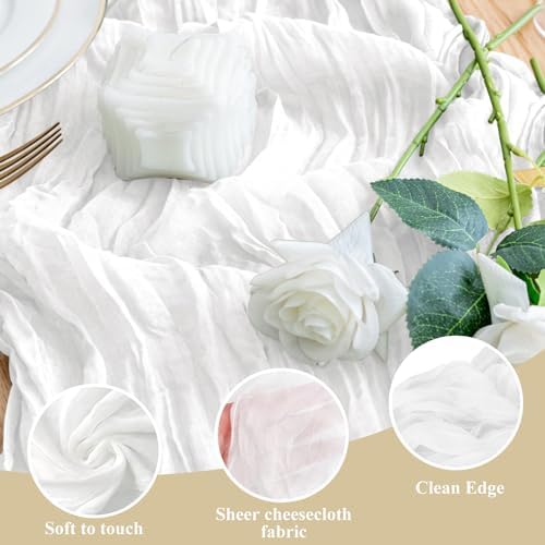 Wokceer Cheesecloth Table Runner Ivory 10FT Boho Gauze Runner, 3 Pack