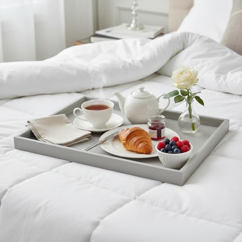 30 * 16 Inch Rectangular Ottoman Tray | Textured PU Leather, Waterproof & Heat-Resistant Storage for Coffee/Dining Tables, Sofa, Bed, Entertainment & Party (Tranquil Beige, 30 * 16in)