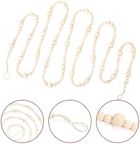 GWHOLE Wooden Bead Garland Christmas Tree Decor, 7.2ft, 2Pcs