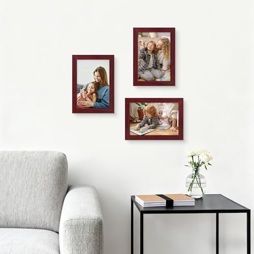 Picrit 4x6 Picture Frame Set of 12, Gallery Wall Frames, Dark Red Wood