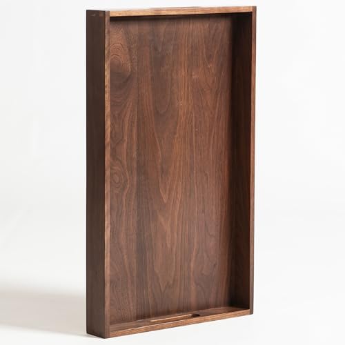20"x12" Medium Black Walnut Wood Ottoman Tray with Handle