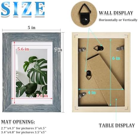 Egofine 4x6 Picture Frames Set of 4, Made of Solid Wood Covered by Plexiglass 3x4.5 and 3.5x5 with Mat or 4x6 without Mat, for Table Top Display and Wall Mounting Photo Frame, Rustic Blue