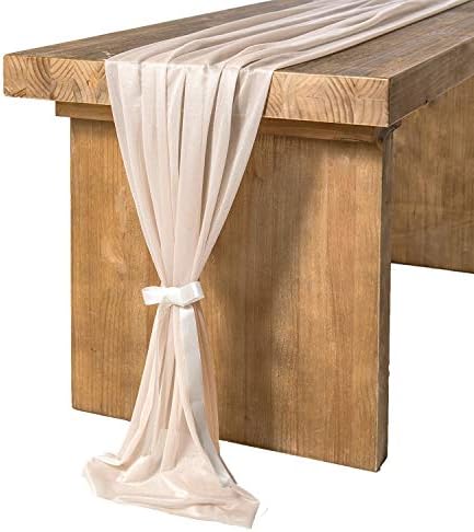 Ling's Moment 14Ft Nude Table Runner, Wedding Sheer Chiffon Table Runners