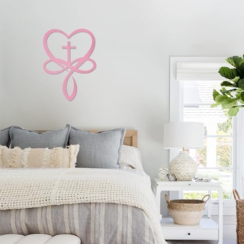 Natrlart Metal Infinity Heart Cross Wall Decor, Unique Cross Decorative Wall Art, Heart And Love Sign Wall Plaques, Love Gift For Adult Home Wedding Decor Room Bedroom Living Room Decoration（Pink