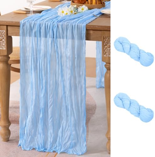 2 Pack Baby Blue Cheesecloth Table Runner 10ft Baby Shower Table Decor