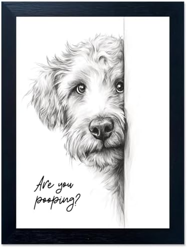 Gongyuanyihao Arts Funny Dog Bathroom Wall Art with Black Frame, Are You Pooping Sign for Farmhouse Restroom Decor, Rustic Humorous Canvas Print Painting Ready to Hang 16"x20"