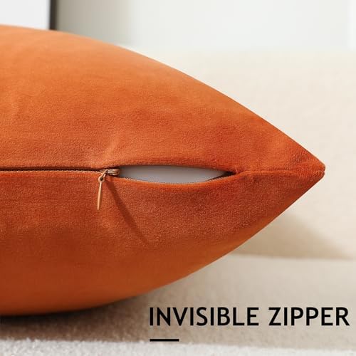 Stellhome Super Soft Velvet Throw Pillow Covers for Bed Couch Sofa Bench, 26 x 26 inch (65 cm), Burnt Orange, Pack of 2