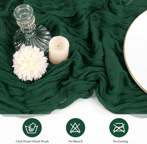 10 Pack Cheesecloth Table Runner 17 x 108 Inch, Emerald Green