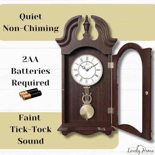 Pendulum Wall Clock, Hanging Wooden Grandfather Wall Clock, Quiet