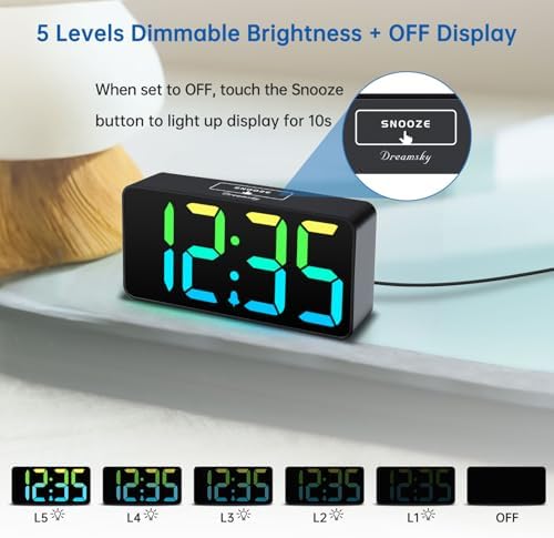 DreamSky Small Digital Alarm Clock for Bedroom, RGB Kids Alarm Clock Boys