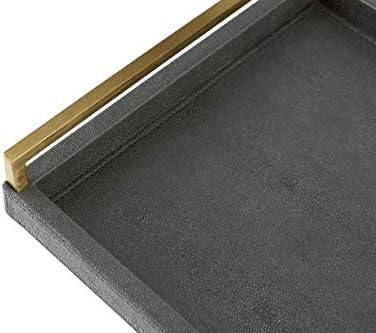 17.8 * 11.8" Grey Shagreen Large Serving Tray with Brushed Gold Handle,Faux Leather Home Decorative Tray, Coffee Table Tray for Living Room, Dinning, Vanity （Grey