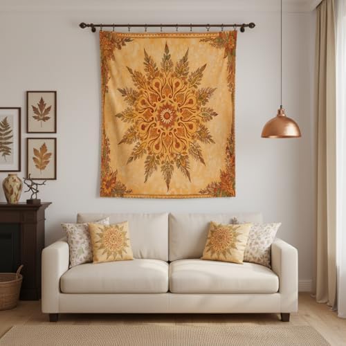 Accnicc Boho Mandala Floral Tapestry Vintage Bohemian Indian Tapestries for Bedroom Aesthetic Retro Orange Yellow Flower Small Tapestry Wall Hanging for Dorm Living Room Decor 48 x 36 Inch