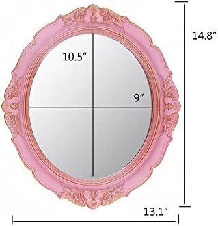 YCHMIR Vintage Decorative Wall Mirror 14.8 x 13.1 Inch Oval Mirror（Pink）