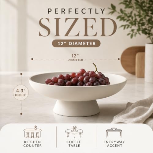 12" Concrete Extra Large Fruit bowl for Kitchen Counter, Coffee Table Decor, Decorative Key Bowl, Home Décor Accents, Kitchen Counter Decor Grey