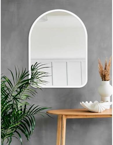 Arch Bathroom Vanity Mirror for Wall Decorative, 26" x 18" White Rustic Mirror with Wood Frame for Wall Decor Farmhouse Mirror, Entryway, Living Room, Hallway